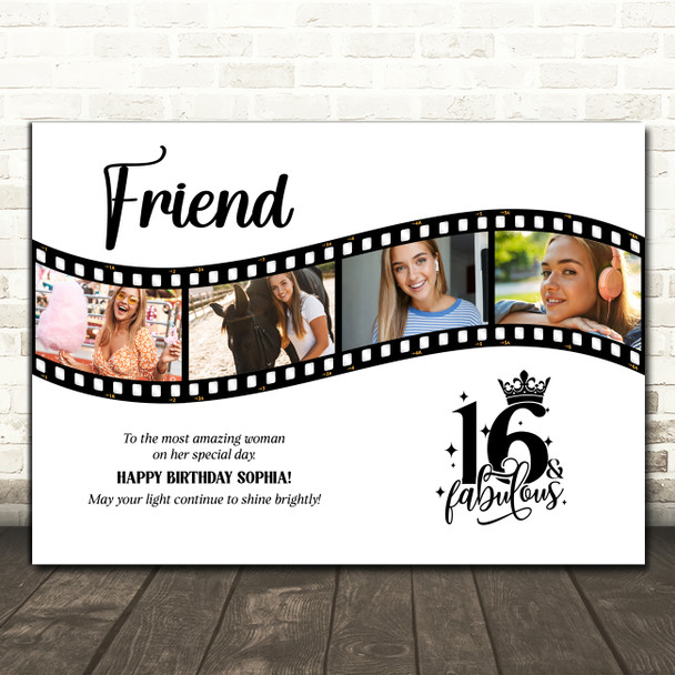 Photo Collage 16th Birthday Gift For Friend 4-Photo Camera Film Print Or Canvas