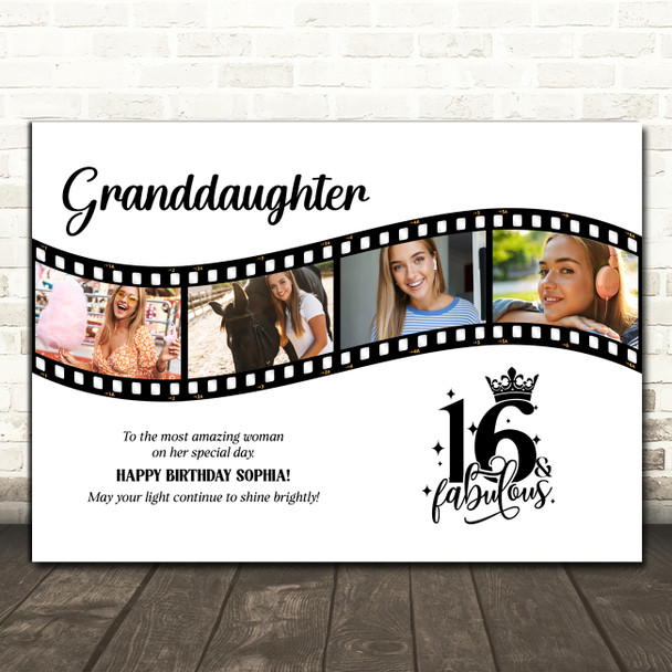 Photo Collage 16th Birthday Gift For Granddaughter 4-Photo Film Print Or Canvas