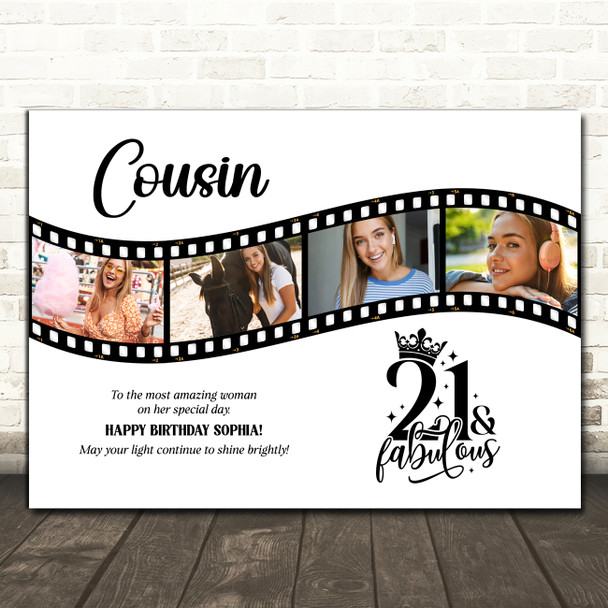 Photo Collage 21st Birthday Gift For Cousin 4-Photo Camera Film Print Or Canvas