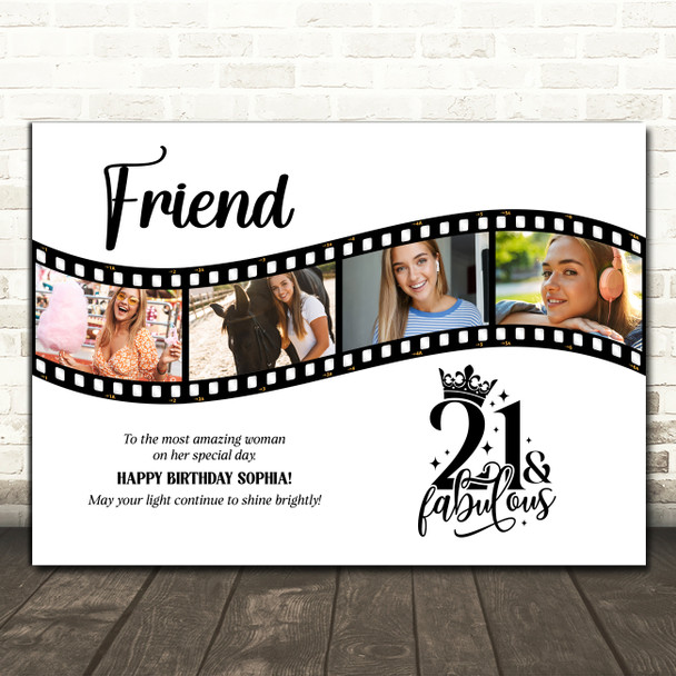 Photo Collage 21st Birthday Gift For Friend 4-Photo Camera Film Print Or Canvas