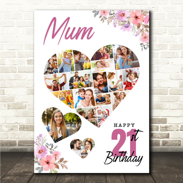 Photo Collage 21st Birthday Custom Gift For Mum 19-Photo Floral Print Or Canvas