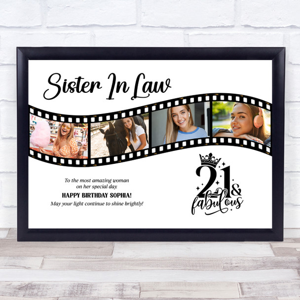 Photo Collage 21st Birthday Gift For Sister-In-Law 4-Photo Film Print Or Canvas