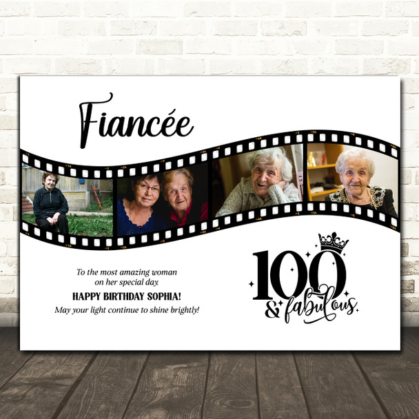 Photo Collage 100th Birthday Gift For Fiancée 4-Photo Film Reel Print Or Canvas