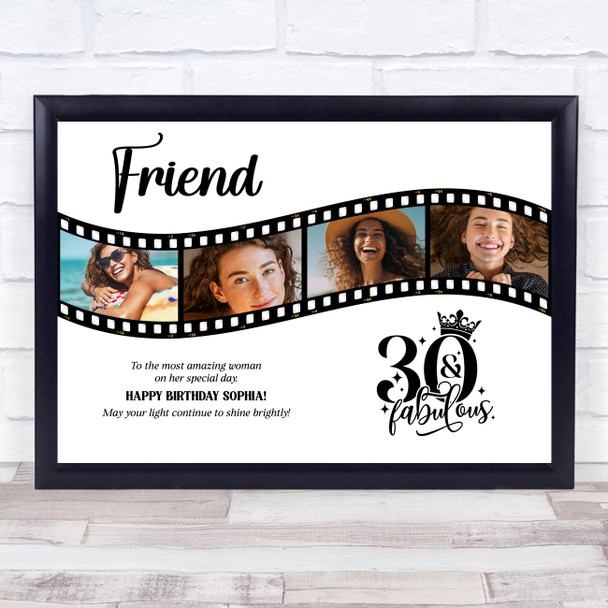 Photo Collage 30th Birthday Gift For Friend 4-Photo Camera Film Print Or Canvas