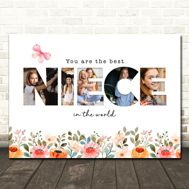 Photo Collage Floral 5-Photo Custom Gift For Niece Any Occasion Print Or Canvas