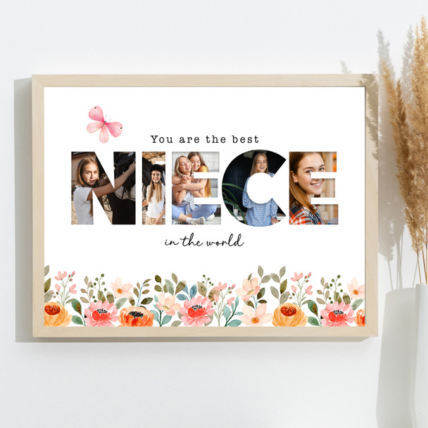 Photo Collage Floral 5-Photo Custom Gift For Niece Any Occasion Print Or Canvas
