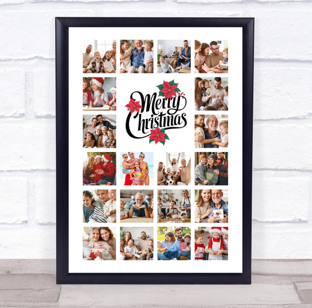 Photo Collage Christmas Gift For Anyone 20-Photo Red Poinsettia Print Or Canvas