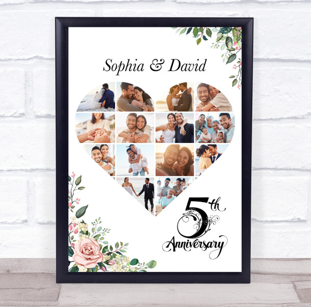 Photo Collage 5th Wedding Anniversary Gift 14-Photo Pink Floral Print Or Canvas