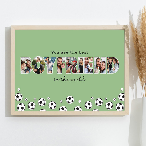 Photo Collage Green Football 9-Photo Custom Gift For Boyfriend Print Canvas