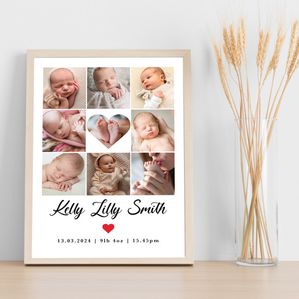 Photo Collage Custom Gift For New Baby 9-Photo Heart Red Heart Print Or Canvas Photo Collage Custom Gift For New Baby 9-Photo Heart Red Heart Print Or Canvas