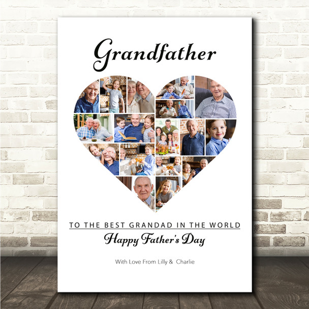 Photo Collage Gift For Grandfather Father's Day 17-Photo Heart Print Or Canvas