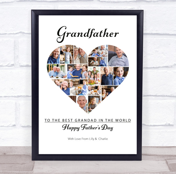 Photo Collage Gift For Grandfather Father's Day 17-Photo Heart Print Or Canvas