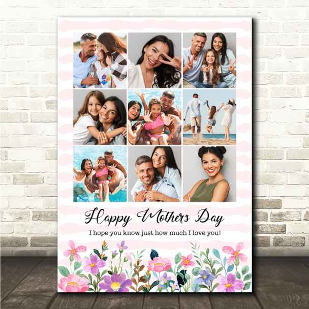 Photo Collage Mother's Day Gift For Anyone 9-Photo Pink Floral Print Or Canvas