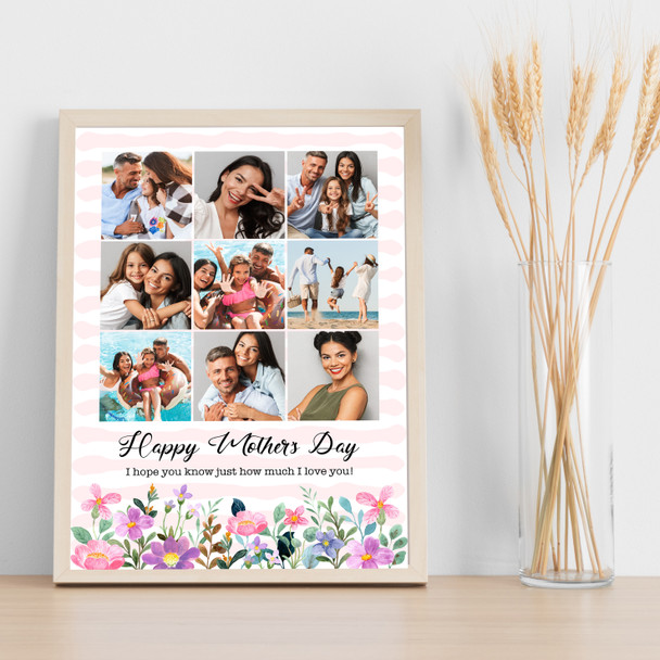 Photo Collage Mother's Day Gift For Anyone 9-Photo Pink Floral Print Or Canvas