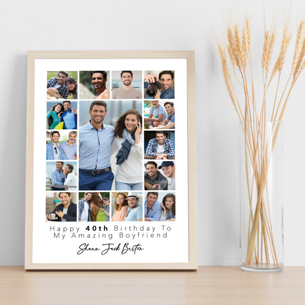 Photo Collage 40th Birthday Custom Gift For Boyfriend 15-Photo Print Or Canvas