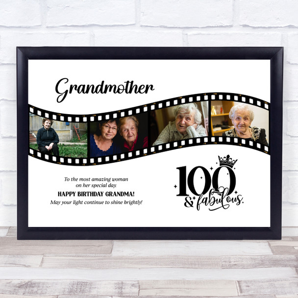 Photo Collage 100th Birthday Gift For Grandmother 4-Photo Film Print Or Canvas