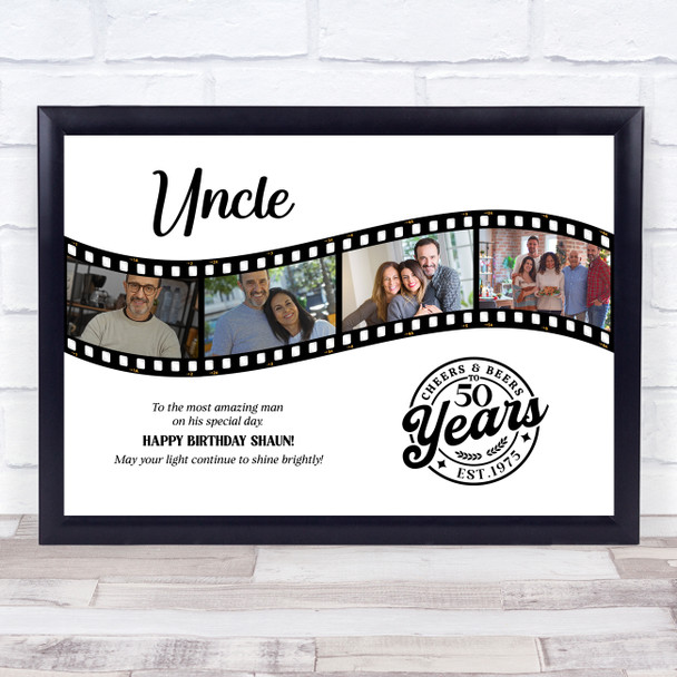 Photo Collage 50th Birthday Gift For Uncle 4-Photo Camera Film Print Or Canvas