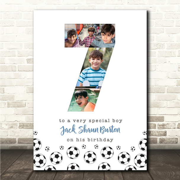 Photo Collage 5-Photo 7th Birthday Football Gift For Boys Kids Print Or Canvas