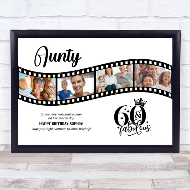 Photo Collage 60th Birthday Gift For Aunty 4-Photo Camera Film Print Or Canvas