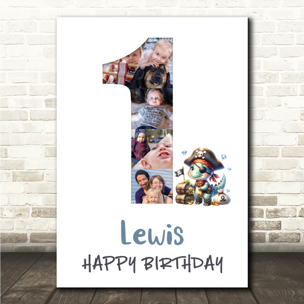 Photo Collage 6-Photo 1st Birthday Gift For Boys Cute Dinosaur Print Or Canvas