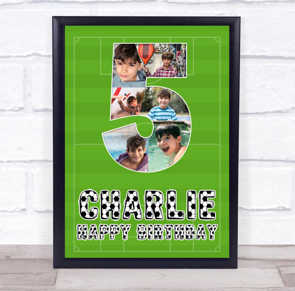 Photo Collage 6-Photo 5th Birthday Gift For Kids Boys Football Print Or Canvas