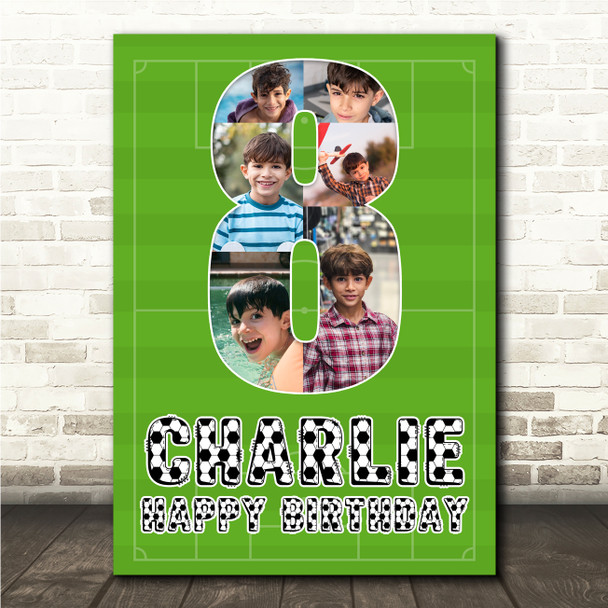 Photo Collage 6-Photo 8th Birthday Gift For Kids Boys Football Print Or Canvas