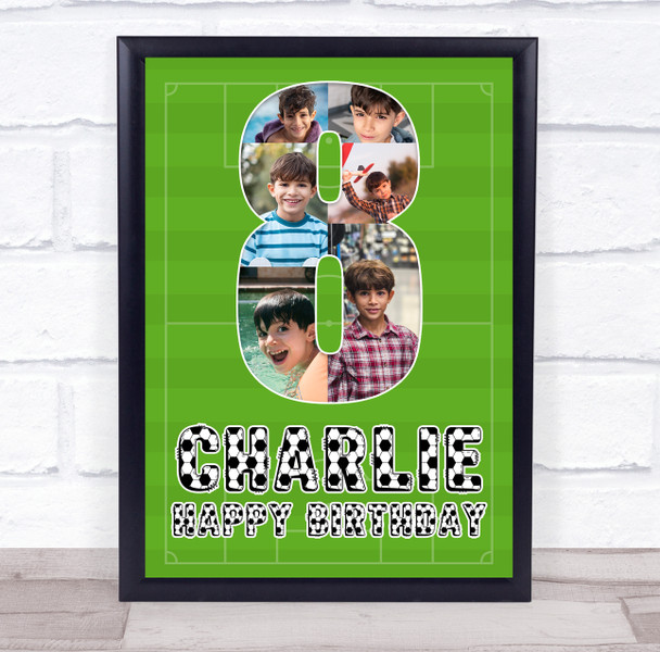 Photo Collage 6-Photo 8th Birthday Gift For Kids Boys Football Print Or Canvas