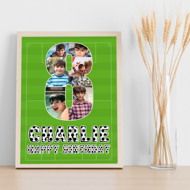 Photo Collage 6-Photo 8th Birthday Gift For Kids Boys Football Print Or Canvas