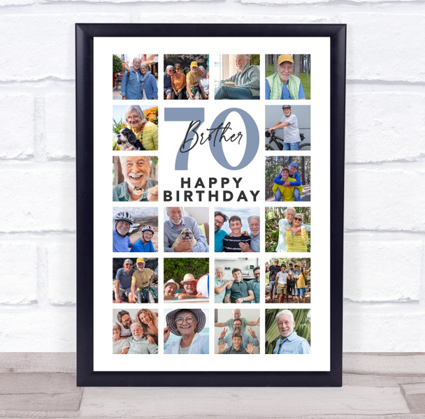 Photo Collage 70th Birthday Gift For Brother 20-Photo Portrait Print Or Canvas