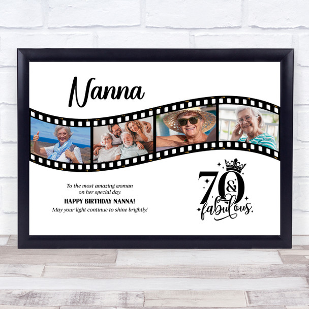 Photo Collage 70th Birthday Gift For Nanna 4-Photo Camera Film Print Or Canvas