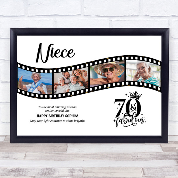 Photo Collage 70th Birthday Gift For Niece 4-Photo Camera Film Print Or Canvas