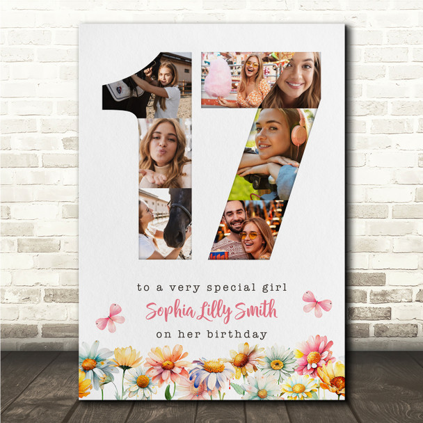 Photo Collage 7-Photo 17th Birthday Gift For Teen Girls Floral Print Or Canvas