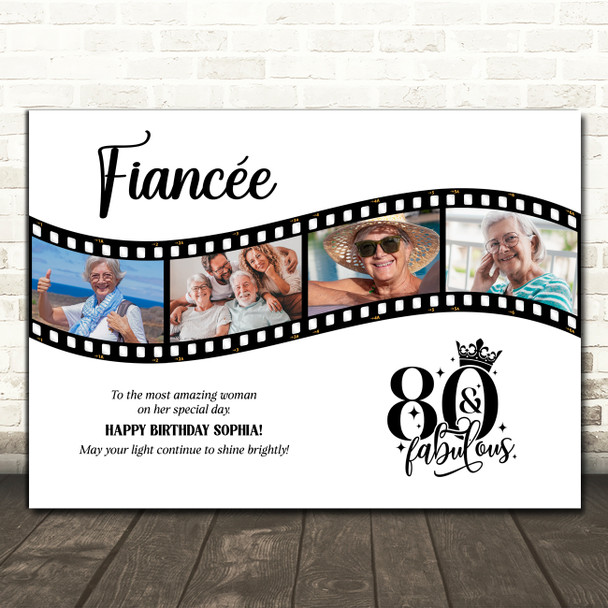 Photo Collage 80th Birthday Gift For Fiancée 4-Photo Film Reel Print Or Canvas