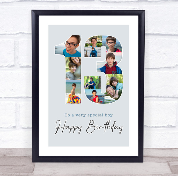 Photo Collage 10-Photo 13th Birthday Custom Gift For Boys Blue Print Or Canvas