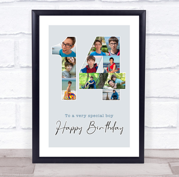 Photo Collage 10-Photo 14th Birthday Custom Gift For Boys Blue Print Or Canvas