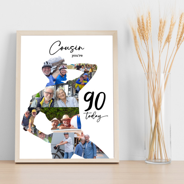 Photo Collage 90th Birthday Custom Gift For Cousin 9-Photo Man Print Or Canvas