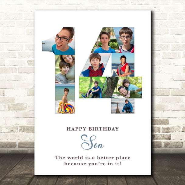 Photo Collage 10-Photo 14th Birthday Gift For Teens Boys White Print Or Canvas