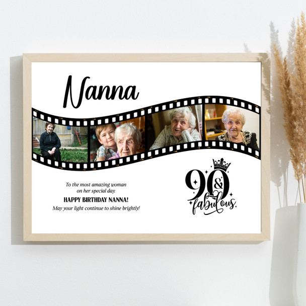 Photo Collage 90th Birthday Gift For Nanna 4-Photo Camera Film Print Or Canvas