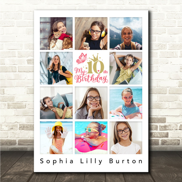 Photo Collage 11-Photo 10th Birthday Custom Gift For Kids Girl Print Or Canvas