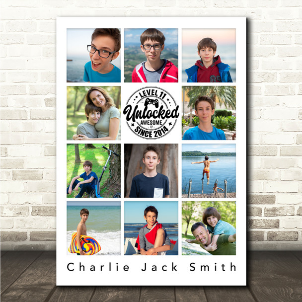 Photo Collage 11-Photo 11th Birthday Custom Gift For Kids Boys Print Or Canvas