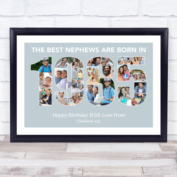 Photo Collage Blue Birthday Gift For Nephew 22-Photo Year 1985 Print Or Canvas