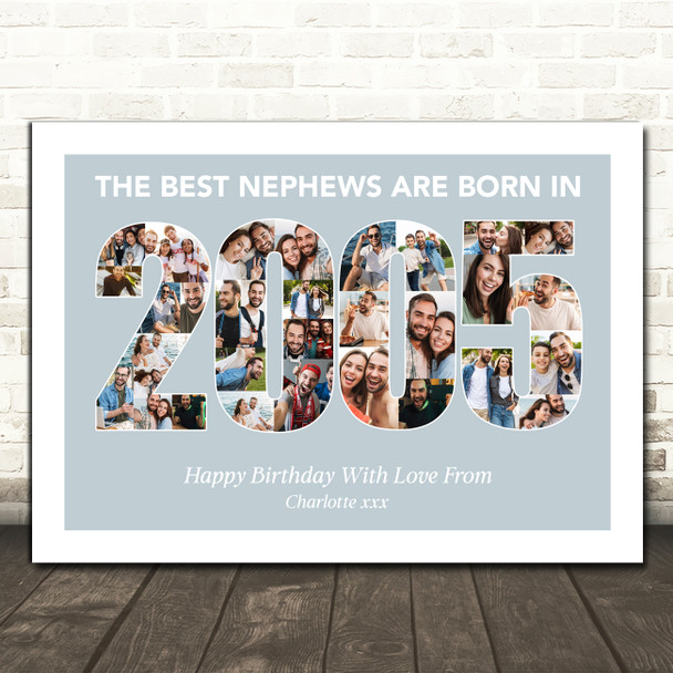 Photo Collage Blue Birthday Gift For Nephew 33-Photo Year 2005 Print Or Canvas