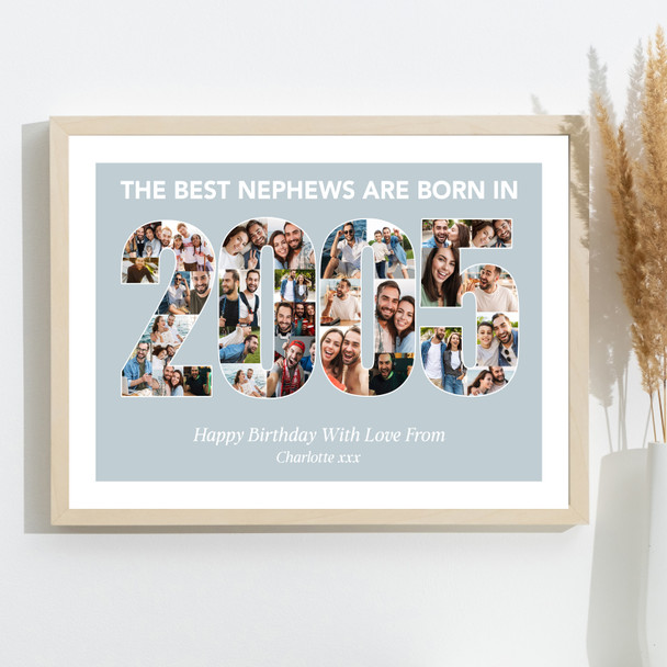 Photo Collage Blue Birthday Gift For Nephew 33-Photo Year 2005 Print Or Canvas