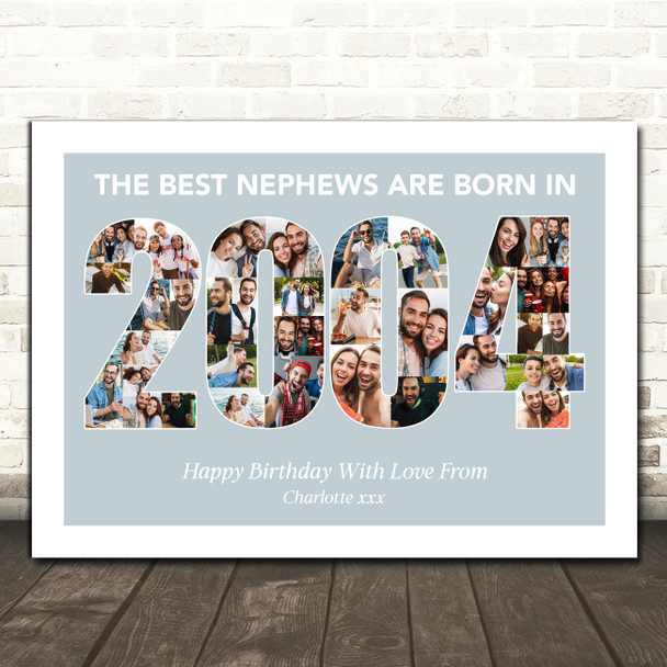 Photo Collage Blue Birthday Gift For Nephew 35-Photo Year 2004 Print Or Canvas
