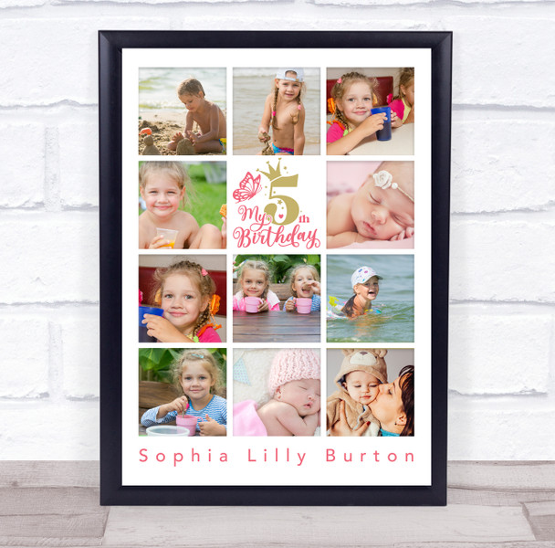 Photo Collage 11-Photo 5th Birthday Custom Gift For Kids Girls Print Or Canvas