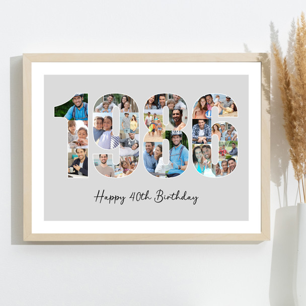 Photo Collage Grey Birthday Gift For Anyone 22-Photo Year 1986 Print Or Canvas