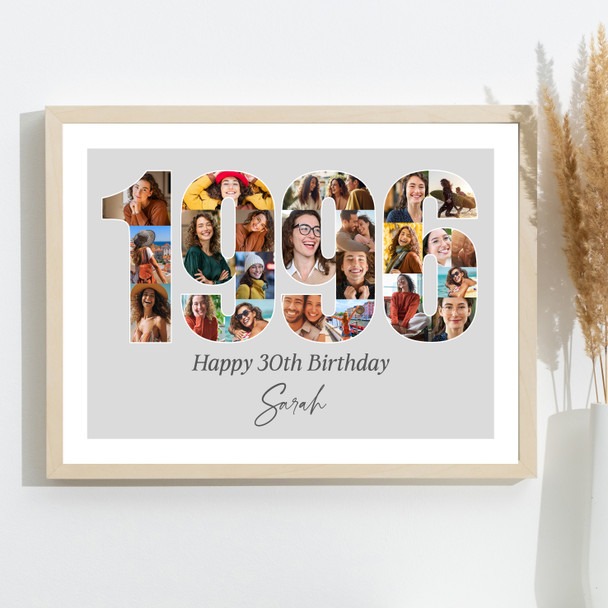 Photo Collage Grey Birthday Gift For Anyone 22-Photo Year 1996 Print Or Canvas