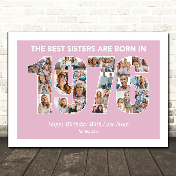 Photo Collage Pink Birthday Gift For Sister 23-Photo Year 1976 Print Or Canvas