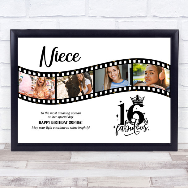 Photo Collage 16th Birthday Gift For Niece 4-Photo Camera Film Print Or Canvas
