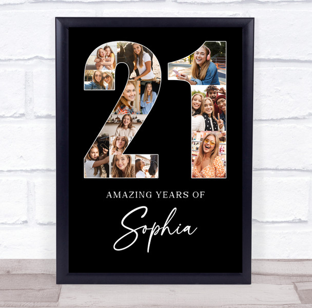 Photo Collage 21st Birthday Gift For Her 13-Photo Age 21 Black Print Or Canvas Photo Collage 21st Birthday Gift For Her 13-Photo Age 21 Black Print Or Canvas